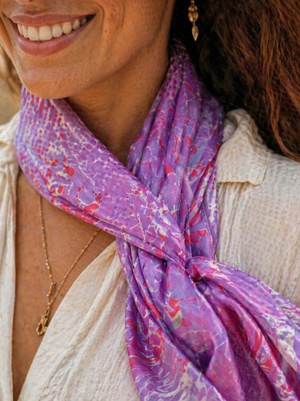 Hand Dyed Silk Scarf Purple Eco Hand Marble DyeDye Boho Luxury Artisan Wrap NWT